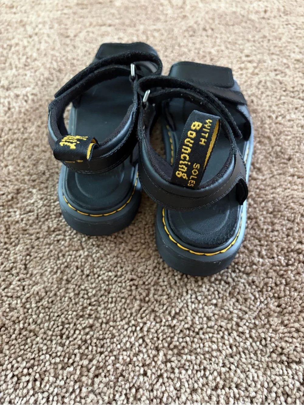 Dr. Martens Black Leather Kids Velcro Strap Sandals